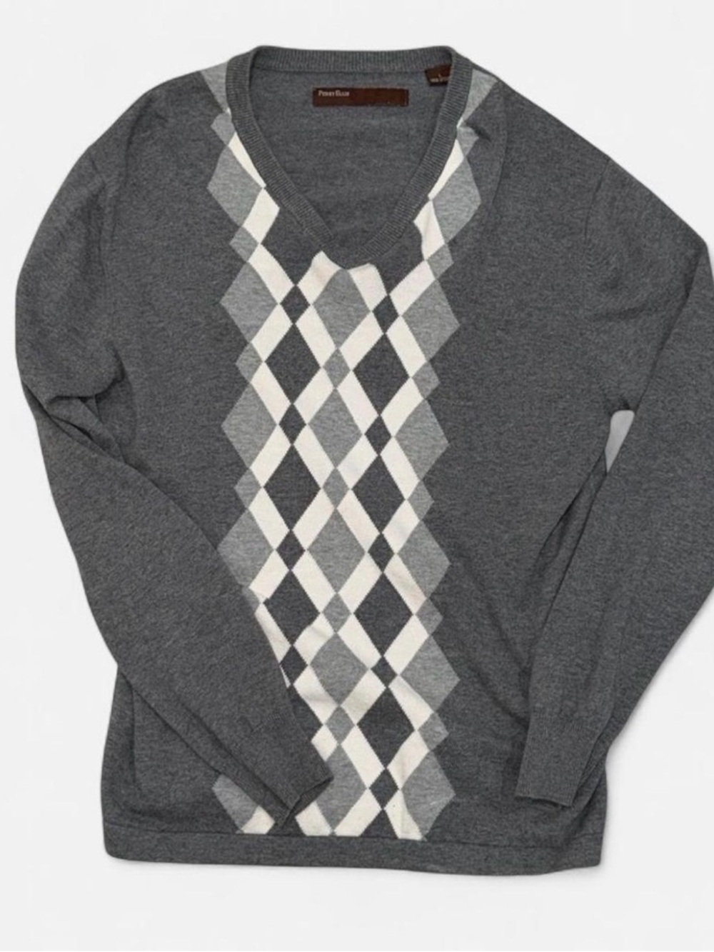 Gray Argyle V-Neck Sweater